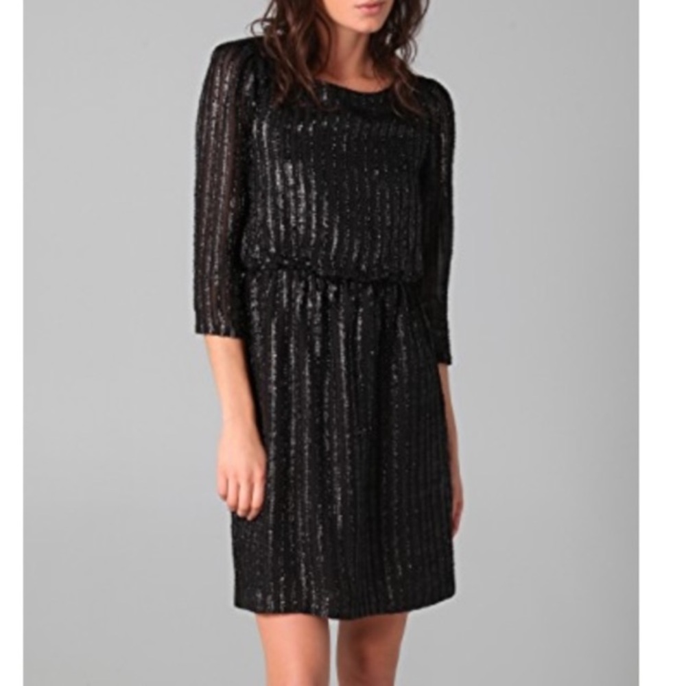 Alice & Olivia Black Eleanor Metallic Striped Dress S
